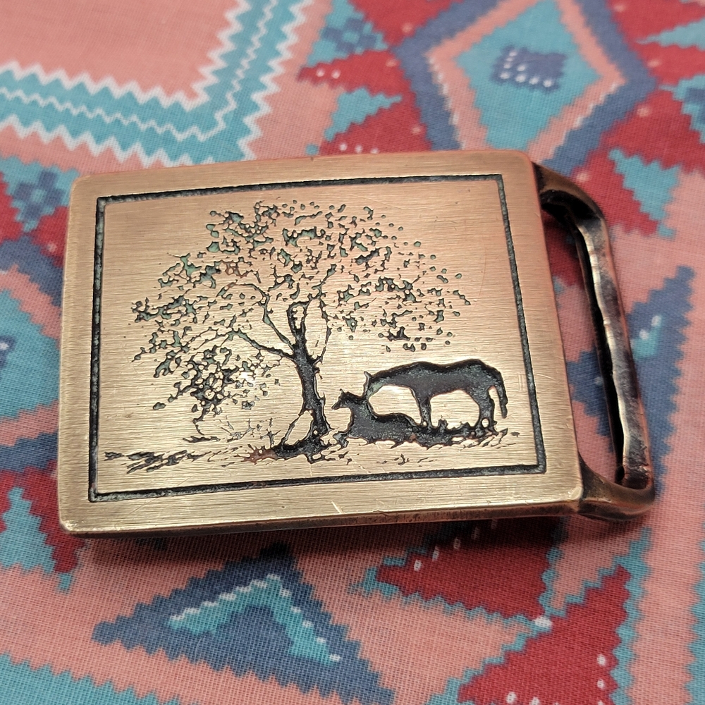 Copper Two Horses Vintage Belt Buckle
